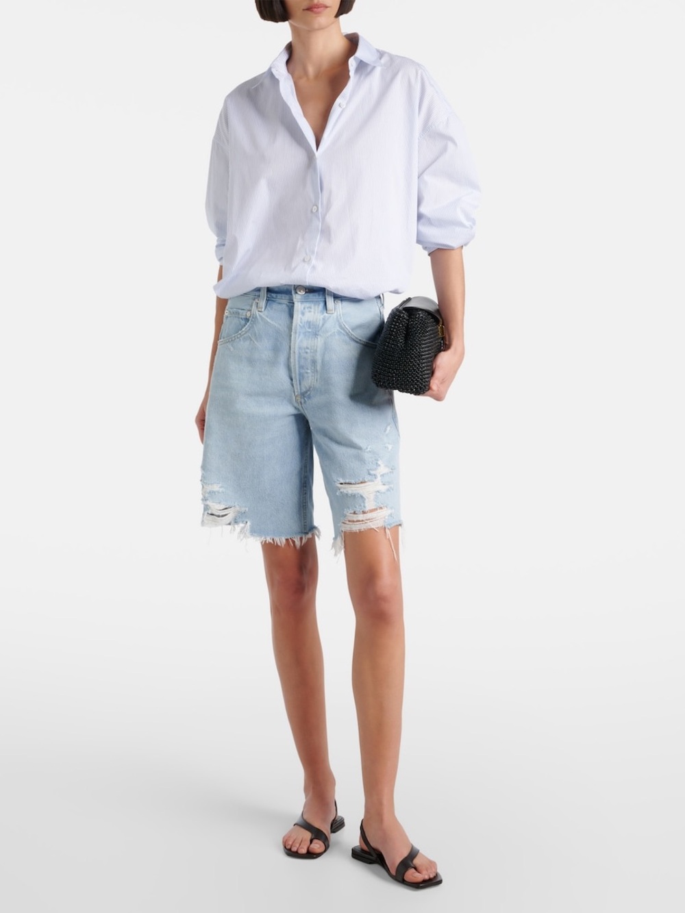 NEW Citizens of Humanity Ayla Distressed Long Denim Shorts, Size 27